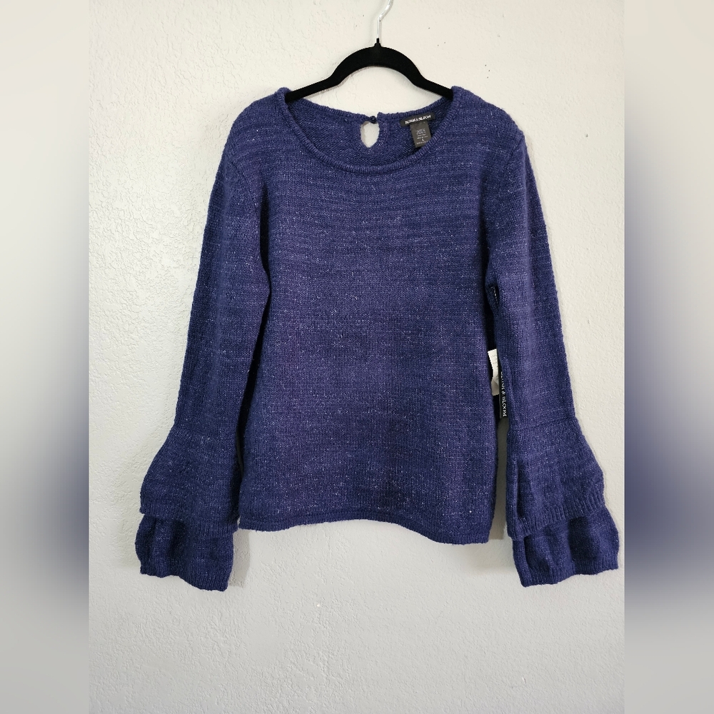 NWT Blush And Bloom Balloon Sleeve Sweater, Navy, Womens Large - Picture 1 of 6